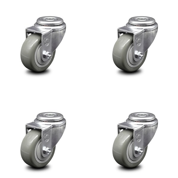 3 Inch Gray Polyurethane Wheel Swivel Bolt Hole Caster Set